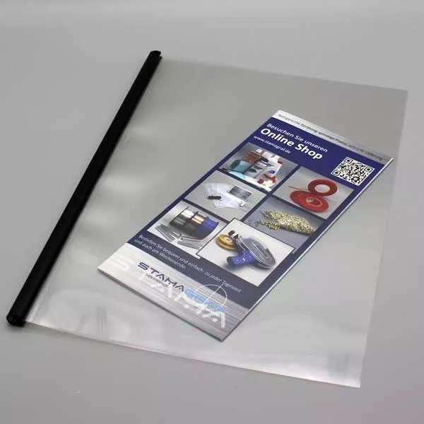 Softcover, transparent PVC Vorder- u. Rückseite (lay-flat)